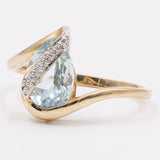 Anello vintage in oro giallo 9k con topazio a goccia (1.50ct) e diamanti, anni '70