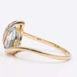 Anello vintage in oro giallo 9k con topazio a goccia (1.50ct) e diamanti, anni '70