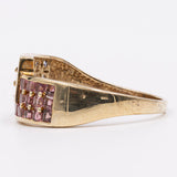 Anello vintage in oro giallo 9k con zaffiri rosa e lilla, anni '80