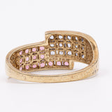 Anello vintage in oro giallo 9k con zaffiri rosa e lilla, anni '80