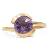 Anello vintage in oro giallo 18k con ametista, anni '70