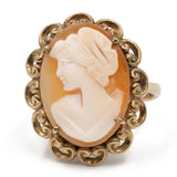 Anello vintage in oro giallo 8k con cammeo su conchiglia, anni '60