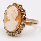 Anello vintage in oro giallo 8k con cammeo su conchiglia, anni '60