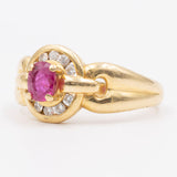 Anello vintage in oro giallo 18k con rubino e diamanti, anni '70