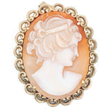 Spilla vintage in oro giallo 14K con cammeo su conchiglia, anni '50