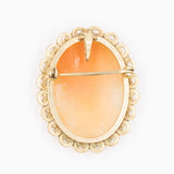 Spilla vintage in oro giallo 14K con cammeo su conchiglia, anni '50