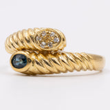 Anello vintage in oro giallo 18K con zaffiro e diamanti, anni '70