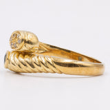 Anello vintage in oro giallo 18K con zaffiro e diamanti, anni '70