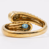 Anello vintage in oro giallo 18K con zaffiro e diamanti, anni '70