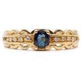 Anello vintage in oro giallo 18K con zaffiro (0.30ct ca.) e diamanti (0.08ctw ca.), anni '70