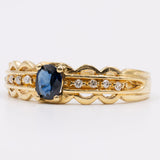 Anello vintage in oro giallo 18K con zaffiro (0.30ct ca.) e diamanti (0.08ctw ca.), anni '70