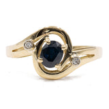 Anello vintage in oro giallo 18k con zaffiro (0,50ct) e diamanti, anni '70