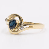 Anello vintage in oro giallo 18k con zaffiro (0,50ct) e diamanti, anni '70