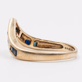Anello vintage a "V" in oro giallo 9K con diamanti e zaffiri