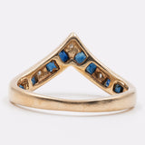 Anello vintage a "V" in oro giallo 9K con diamanti e zaffiri