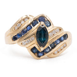 Anello vintage in oro 14K con zaffiri e diamanti, anni '70