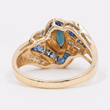 Anello vintage in oro 14K con zaffiri e diamanti, anni '70