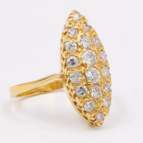Anello vintage a navette in oro giallo 20k con diamanti (0,90ctw), anni '70