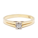 Anello solitario vintage in oro 14k con diamante (0,06ct), anni '70