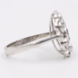 Anello antico in oro bianco 8k e argento con zaffiro e diamanti taglio vecchio (0,45ctw), anni '30