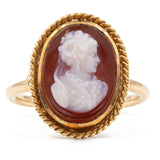 Anello vintage con cammeo su agata in oro 18K, anni '60
