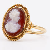 Anello vintage con cammeo su agata in oro 18K, anni '60