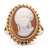 Anello vintage in oro giallo 9k con cammeo su conchiglia, anni '60