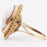 Anello vintage in oro giallo 9k con cammeo su conchiglia, anni '60
