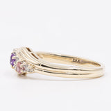 Anello vintage in oro giallo 9K con quarzi rosa, ametista e diamanti