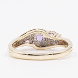 Anello vintage in oro giallo 9K con quarzi rosa, ametista e diamanti