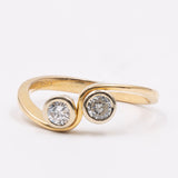 Anello contrarier in oro giallo 18k con due diamanti (0,40ctw), anni '70