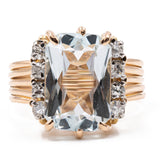 Anello vintage in oro giallo 18K con acquamarina (3ct ca.) e diamanti (0.24ctw ca.), anni '70