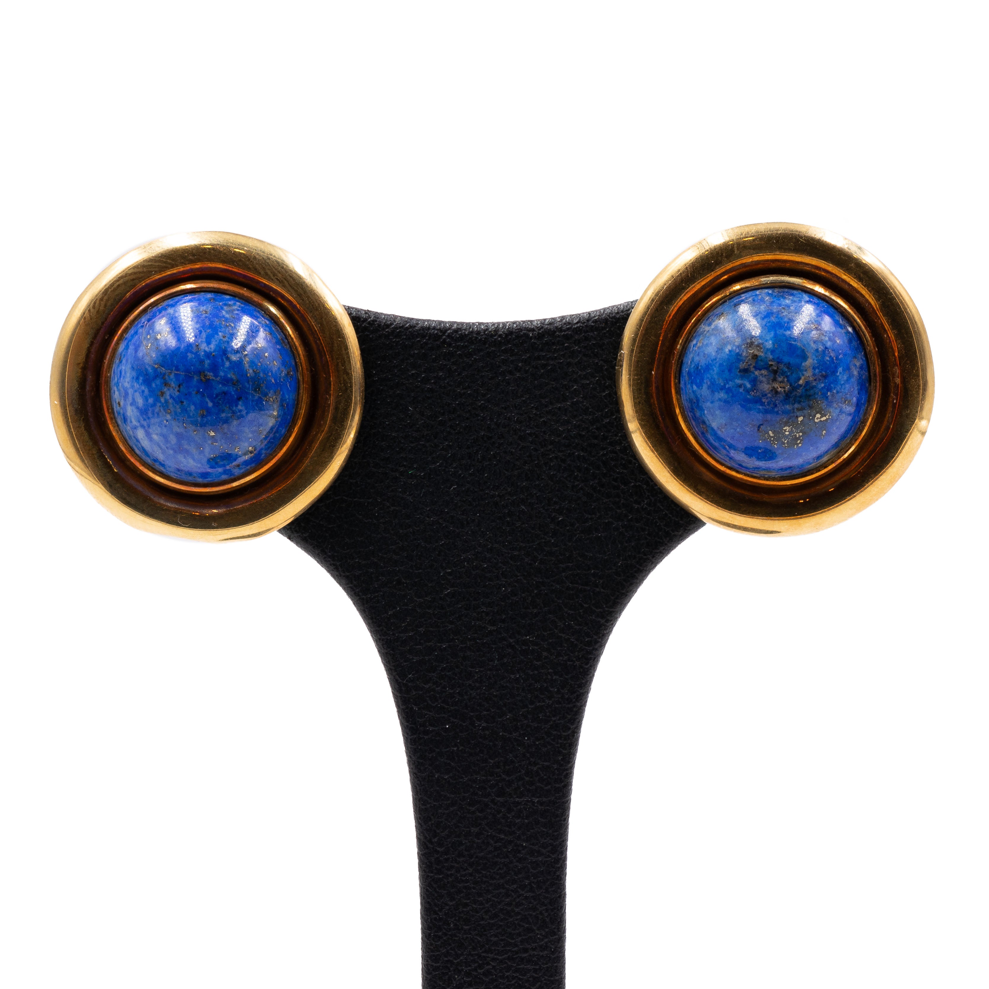 Orecchini Gemondo In Oro Giallo 9kt (375) Con Lapislazzuli Cabochon Taglio Trilione, Blu Intenso. Regalo Di Lusso. - 3
