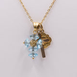 Collana vintage con simboli religiosi in oro giallo 18k e paste di vetro