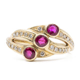 Anello vintage in oro giallo 14K con rubini (0.45ctw ca.) e diamanti (0.22ctw ca.), anni '70