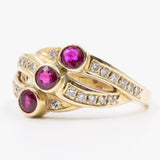 Anello vintage in oro giallo 14K con rubini (0.45ctw ca.) e diamanti (0.22ctw ca.), anni '70