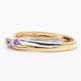 Anello vintage in oro giallo e bianco 9K con ametiste e diamanti