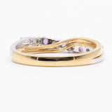 Anello vintage in oro giallo e bianco 9K con ametiste e diamanti