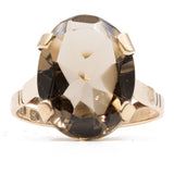 Anello vintage da cocktail in oro giallo 9k con quarzo fumè, anni '70
