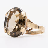 Anello vintage da cocktail in oro giallo 9k con quarzo fumè, anni '70
