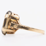 Anello vintage da cocktail in oro giallo 9k con quarzo fumè, anni '70