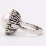 Anello vintage in oro bianco 14k con perla mabè e diamanti (1ctw), anni '60
