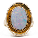 Anello vintage in oro giallo 14k con opale doublet, anni '70