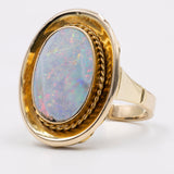 Anello vintage in oro giallo 14k con opale doublet, anni '70