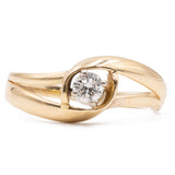 Anello vintage in oro giallo 14k con diamante (0,18ct), anni '70