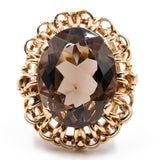 Anello da cocktail vintage in oro 14k con quarzo fumè (14ct), anni '70