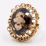 Anello da cocktail vintage in oro 14k con quarzo fumè (14ct), anni '70