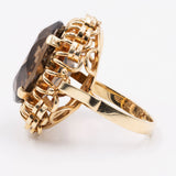 Anello da cocktail vintage in oro 14k con quarzo fumè (14ct), anni '70
