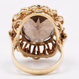Anello da cocktail vintage in oro 14k con quarzo fumè (14ct), anni '70