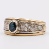 Anello vintage in oro giallo 18k con zaffiro e diamanti (0,16ctw), anni '70